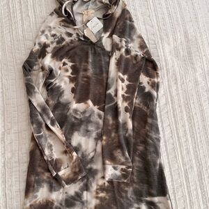 Tie-Dye Hoodie Dress in Brown and Cream